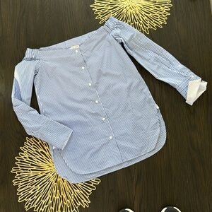 rag & bone Kacy reversible poplin off-the-shoulder striped tunic